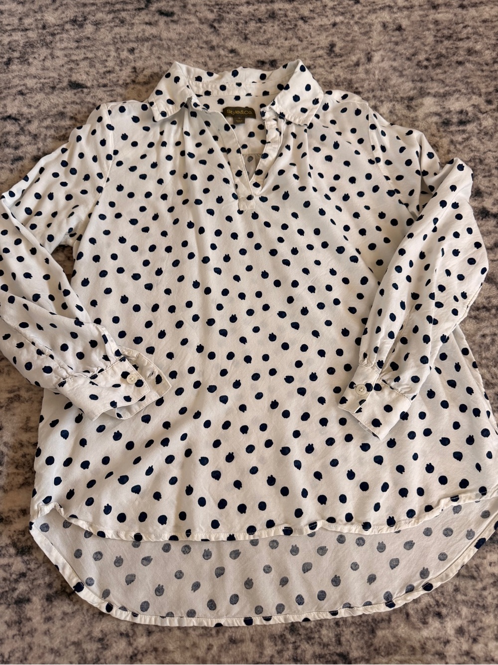 Style & Co. White Tunic with Navy Polka Dots